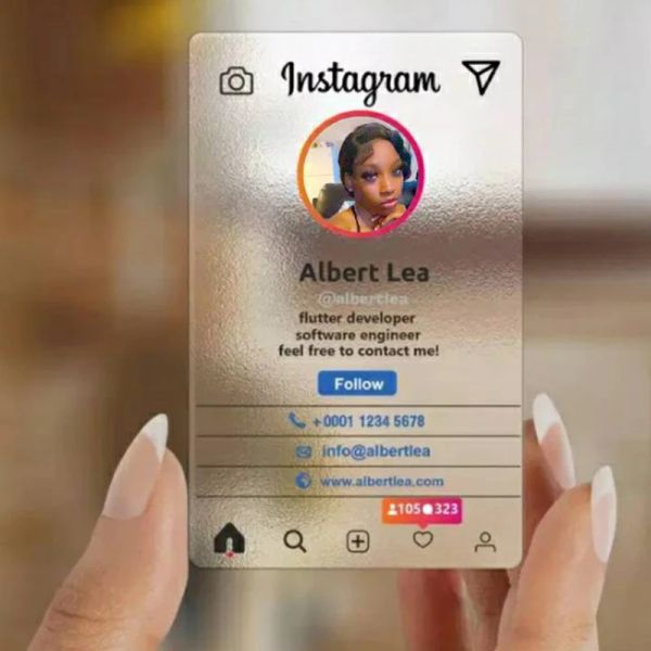 Pads Customized Instagram Plastic Visitenkarten Frosted transparente Visitenkarten mit Designservice kostenloses Design gedruckt