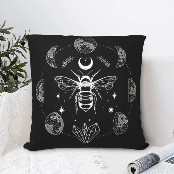 Pillow Mystical Magical Bee With Moon Fase Stars Crystals Witchy Boho Celestial Polyester Capa Hip Hop para o quarto