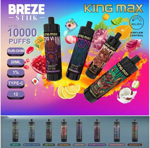 King max 12000 sbuffi 1000 da 10 colori vapotte e sigarette a vaporizzazione dispositivo elettronico VAPE VAPE VS PUF 10000 12000 12K 9000 9K ELF 15000 BUF 14000 RANDM 10000