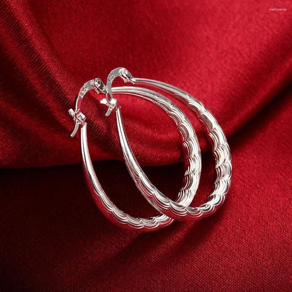 Серьги обруча высокое качество 925 серебряного серебра для женщин -ювелирных изделий 3 см. Кружный овальный шаблон рыбы.