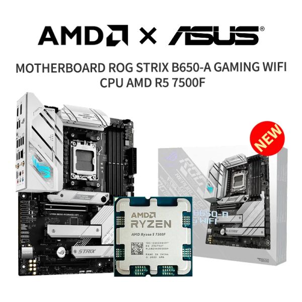 Placas -mãe Novo Asus Rog Strix B650a Wi -Fi Motherboard + AMD R5 7500F CPU Socket AM5 sem ventilador