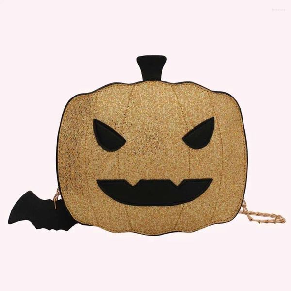 Umhängetaschen Frauen Crossbody Bag Halloween Pumpkin Ladies Paillettenkette Lustige Pu Leder Mode für Wochenendurlaub