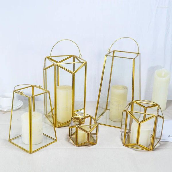 Kerzenhalter Glas Parti Geometrisch Metall Luxus Gold Outdoor transparent Hochzeit Kronleuchter Bougeoir Dekoration