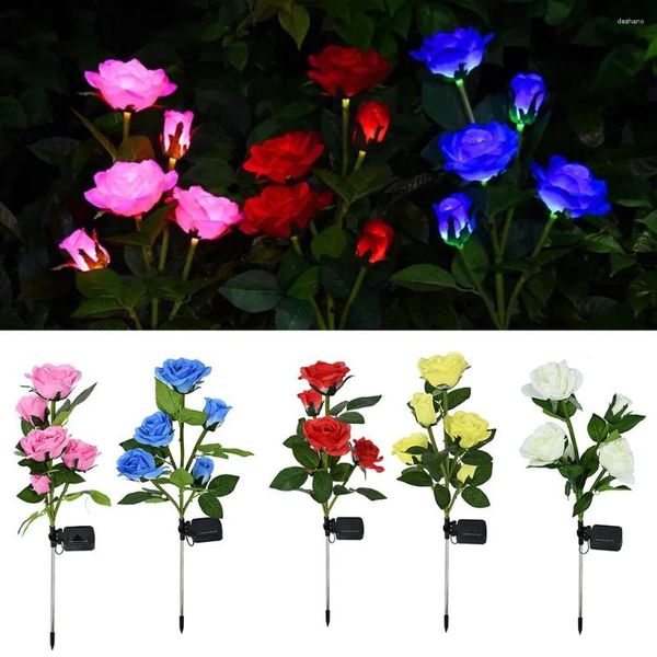 Dekorative Blumen LED Solar Landschaft Licht 5 Kopf Rose Lantern Außen wasserdichte Villa Garten Stöbe