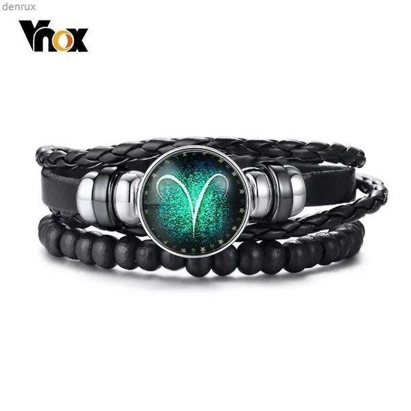 Altri bracciali Vnox Aries 12 oroscopo Multiyer in pelle Multiyer Braccialetti per uomini Regali Donali Vintage Pulseira Jewelryl240415