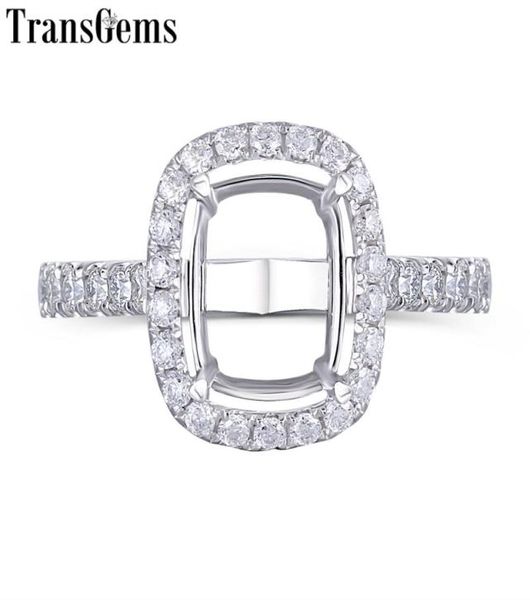 TransgeMs 14k Gold White Gold Halo Ring Semi Mount sem uma pedra preciosa de almofada de 79 mm, mas com sotaques de moissanita anel personalizado Y14193234