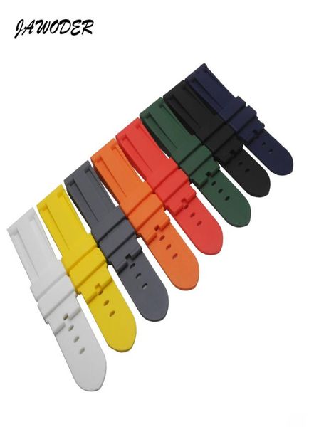 Banda de relógio Jawoder Man 24mm preto branco vermelho laranja azul cinza verde amarelo silicone mergulhador de borracha cinta sem fivela para pan6307823