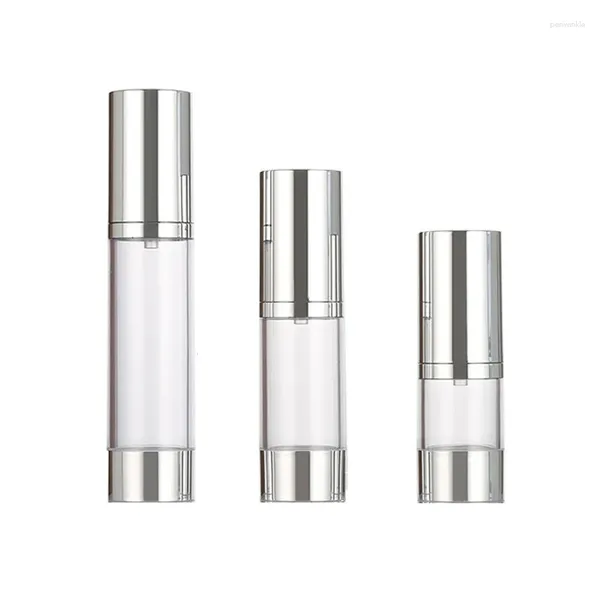 Bottiglie di stoccaggio 25 pezzi Shiny argento vuoto vuoto Cosmetico Cosmetico Contenitore Air Up Pump Atomizer Atomizer Bottiglia ad aria 15 ml 30 ml 50 ml