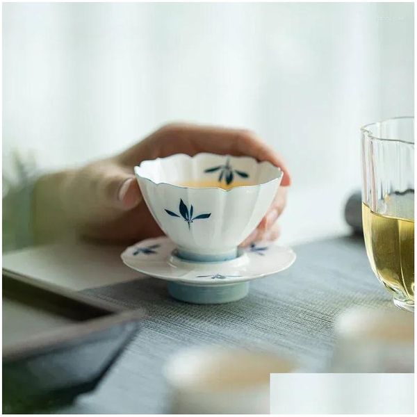 Tee Tassen 75 ml reiner handbemalte Schmetterling Ork Tasse mit Teetasse handgefertigt Blütenblätter persönlicher Master-Set-Cafés Geschenk Drop Lieferung Ho otaot