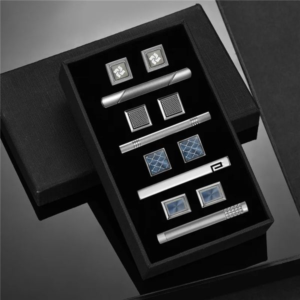 4 Sets Krawatten Clips Manschettenknöpfe für Männer Mann Shirt Manschettenknopf Hochzeit Gäste Geschenk mit Schachtel Pisa Krawatten Pin Luxury Mens Geschenk für Ehemann 240408