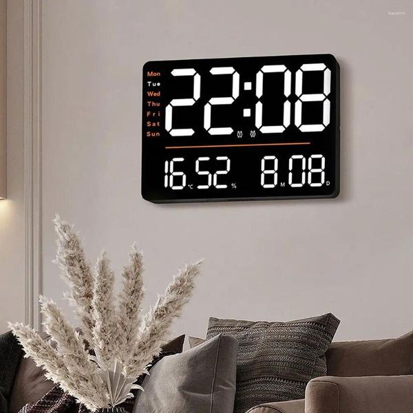 Wanduhren LED Digitale Uhr 12/24H Einstellbare Helligkeitstemperaturfeuchtigkeitsanlage Tisch Alarm Multifunktional