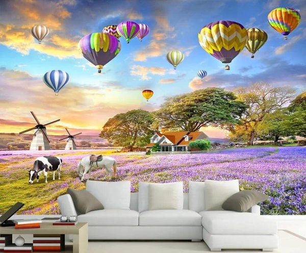 Papéis de parede personalizados 3D Wallpaper Dreamland Flower Sea Ranch Landscape Painting Oil Background Wall Decoration