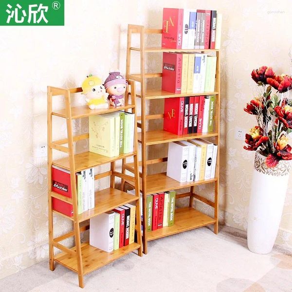 Figurine decorative Bamboo Bookshelf Multilateer Bookcase Wood Student Children Shelf Simple Small Sub-Floor Legname