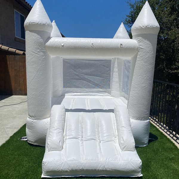 3x2.5x2.5m (10x8.2x8.2ft) Full PVC Inflable White Bounce House White Bounce House Amusement Park White Mini Bouncy Castle for Kids with Blower Free Ship a tua porta