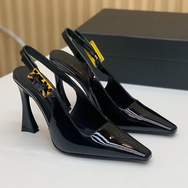 Dune Slingback Pumps in Patentleder -Designer Sandalen schlanke High Heels Damen Mode Flared Ferse High Heeled Sandalen hintere Schildpause