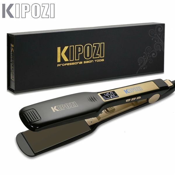 2023 Kipozi Professional Flat Iron Hair Hairer с цифровым ЖК -дисплеем Двойное напряжение Мгновенное отопление керлинг 240412