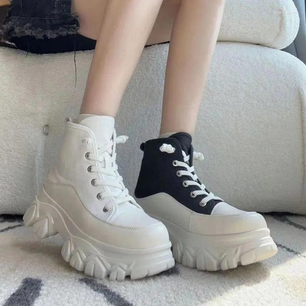 Scarpe casual Donne Run Sneakers High Top Platform Sport White Black Fashion Canvas Lace Up Feme vulcanizzato