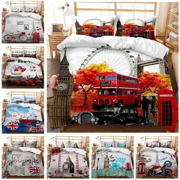 Bedding Sets World Landmarks Conjunto 2/3pcs 3d Digital Eiffel Tower Printing Duvet Tampa 1 -Filt 1/2 travesseiros EUA/EU/Au