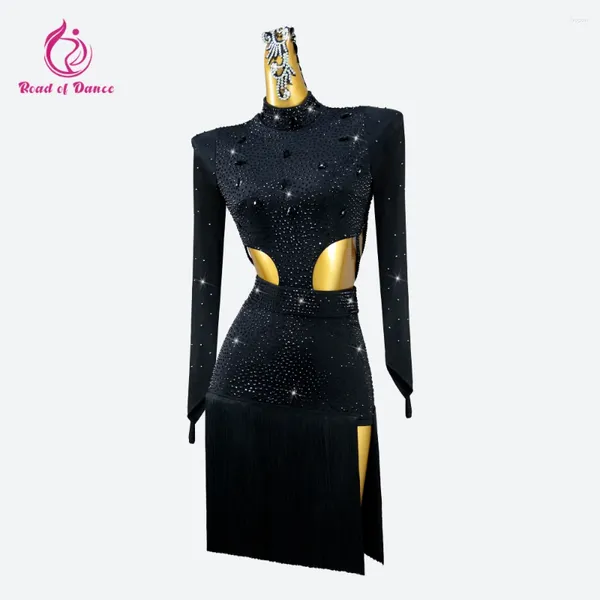 Anotário vestido de dança latina vestido de dança bola de roupa preta fantasia prática saias de festas fêmeas competições de garotas formais de dança de dança