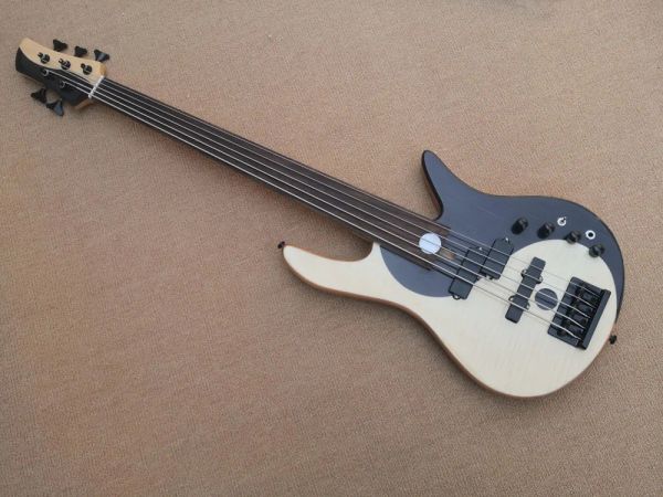 Cabos 5 Strings Body Body Body Bass Guitar com hardware preto sem trastes, oferece personalização