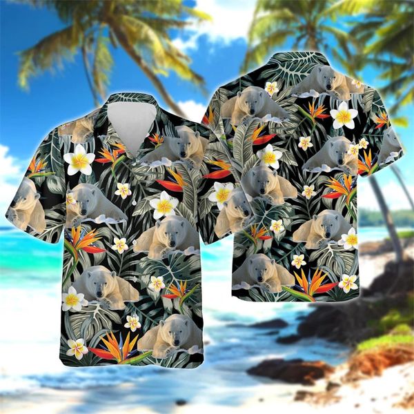 Cartoon Polar Bear camisas gráficas para homens roupas Harajuku Moda Animal Camisa de praia Casual Mulheres havaianas Button Manga curta 240415