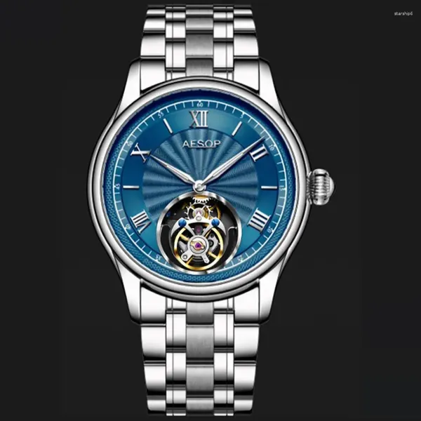 Armbanduhren Aesop Real Flying Tourbillon Bewegung Skelett Luxus Uhr für Männer Mechanische wasserdichte Armbanduhren Marke 2024 2024