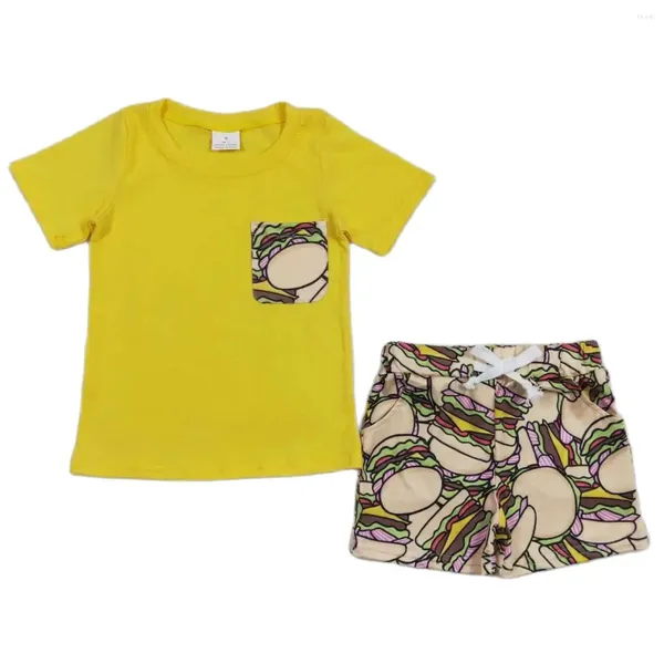 Наборы одежды оптовые мальчики для мальчика летняя одежда детская короткие рукава хлопковые футболки желтые футболки для малышей карманные шорты