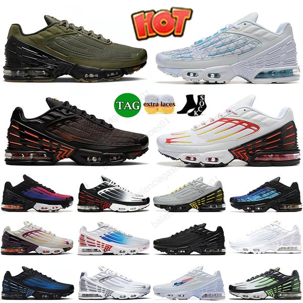 TNS Running Shoes Homens Mulheres sintonizadas TN PLUS III Esportes TN 3 Unidade Tripla preta branca laser azul 25º aniversário ósseo leve Obsidian Crater Aqua tn3 tênis atlético