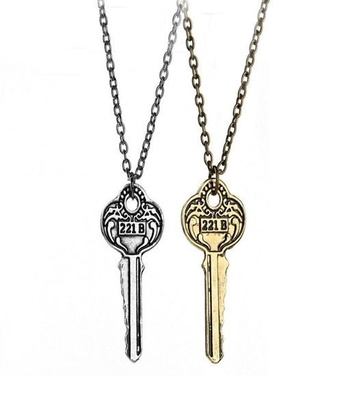 Ganzes 10pclot Vintage Key Pendant Halskette Antike Silberbronze -Detektiv Sherlock 221B Schlüssel Jubiläum Schmuck 4754595