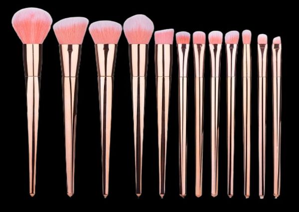 12pcs pincéis de maquiagem de ouro rosa define a fundação em pó Blusher Face Make Up Brush Contour Centro blush Eyeshadow Eyesbrow Beau7078552