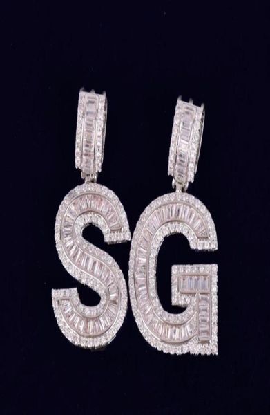 AZ Baguette Letters Necklace Oro Oro Silver Bling Zirconia Uomini Donne Hip Hop Pendants with Rope Chain32383287014480