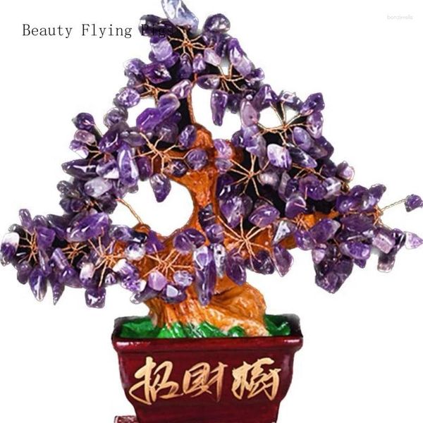 Dekorative Figuren Natural Amethyst Lucky Tree Money Home Wine Cabinet Office Desktop Dekoration Feng Shui