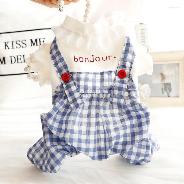 Hundekleidung Kleidung Frühling und Sommer Dünn Französische Plaid-Hosenträger Vierbeinige Set kleines Teddy-Haustier 4399 Großhandel