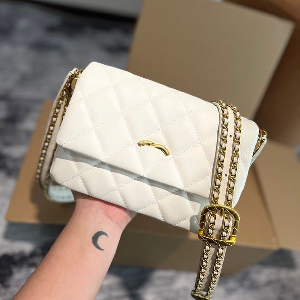 Luxury Classic Flap Mini Designer Crossbody Borse Tote Lady Double Lettere Gold Gold Chain Black Occiglia Vintage Bianco di pelle vera di alta qualità