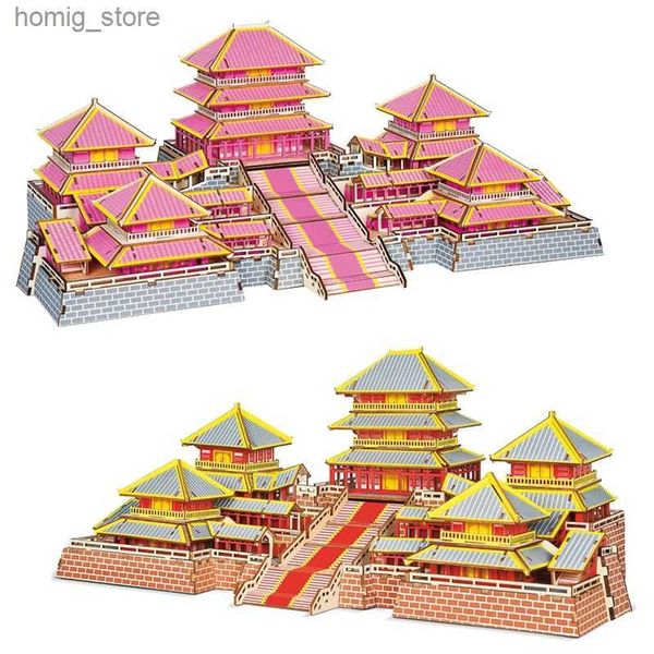 3D Puzzles Epang Palácio 3D Puzzim de madeira Jigsaw História Chinesa Building House Modelo Diy Kids Educational Toys for Children adulto presente Y240415