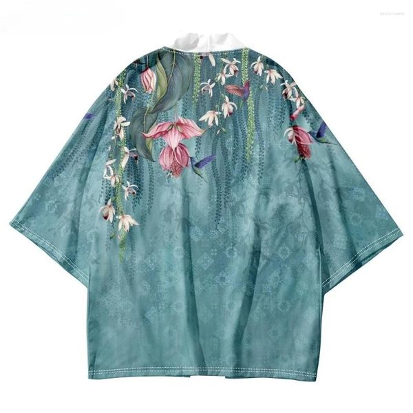 Ethnische Kleidung Mode Blumendruck japanischer blauer Kimono Sommer Strand Frauen Strickjacke Yukata traditionelle Männer Haori Asian Plus Size