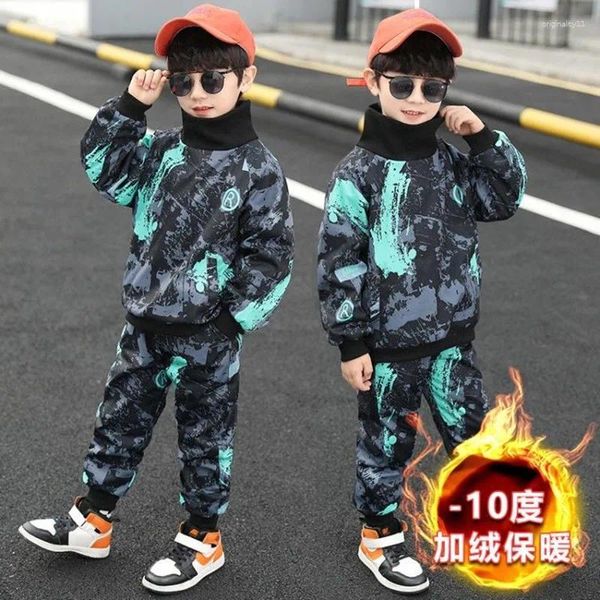 Kleidungsstücke Jungen warme Winter Kinder dicker Samt Hoodies Hosen 2pcs Trails für Baby Kinder Baumwolljogginganzug 3-14y