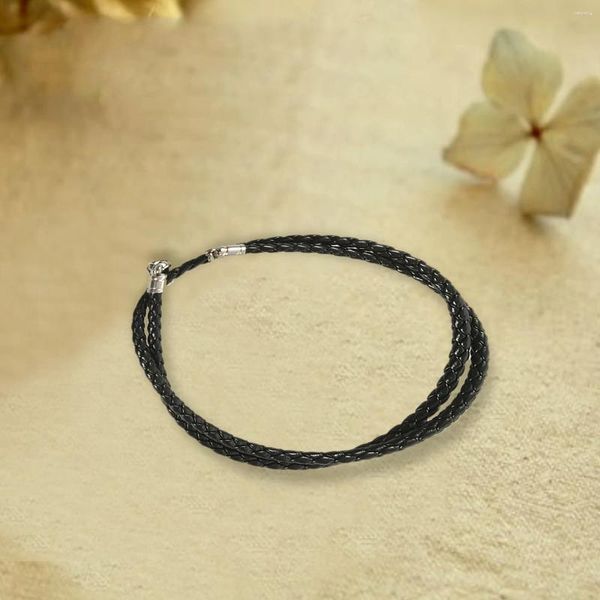 Stume di stoccaggio gioiello collana maschile - acciaio inossidabile in pelle da 3 mm in pelle per uomini color nero argento con sacca regalo 40 cm