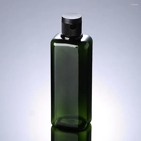 Garrafas de armazenamento atacado 200ml Green Square Pet Recarregável para Shampoo Gel Gel Plástico Cosmético com Top Top Cap