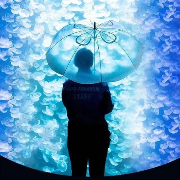 Guarda -chuvas alça longa holofisia de água -viva automática gradiente transparente exclusivo parasol parasol plástico espessado windresistante