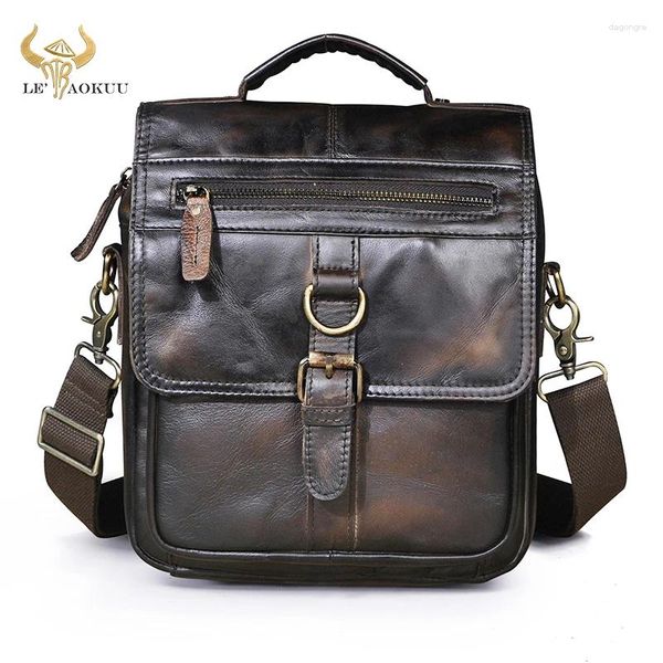 Tasche Echtes Leder männlicher Kaffee-Messenger-Design Travel Satchel Cross-Body One Schulter 9,8 