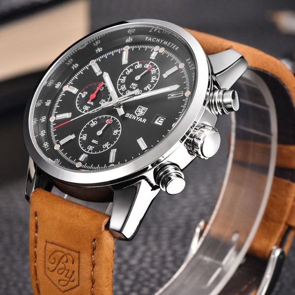 Benyar Fashion Chronograph Sport Mens Watches Top Brand Luxury Quartz Watch RELOJ HOMBRE Saat Clock Hour Male Relogio Masculino2699