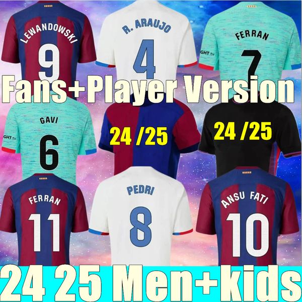 NEU 24 25 Home Away Fan -Spieler Pedri Lewandowski Gavi 2023 2024 FC Balde Ferran Raphinha Barca Dest Fußballhemd Männer Barca Männer Barca Kit Kinder AusrüstungseNew