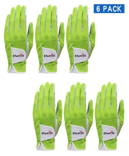 6 ПК efunist Golf Glove Men Left Hand Deashator Green 3D -сетчатая сетка нельзя микроволобные перчатки для гольфа 2011127465751