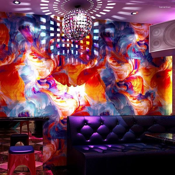 Wallpaper Tapete 3D -Wandabdeckung für KTV Disco Dance Hall Korridor 53 cm x 9,5 m auffällige blendende, wunderschöne orange Blau Rot