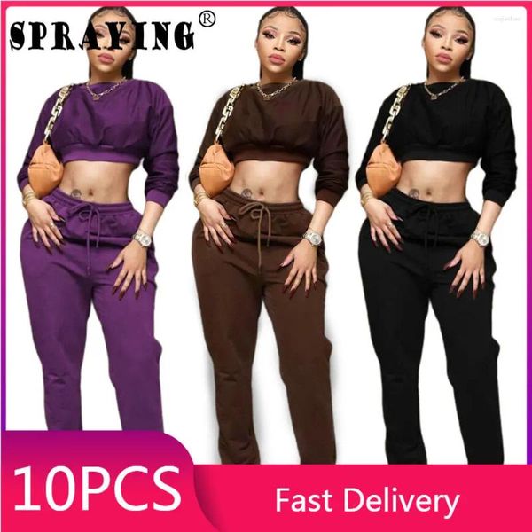 Damen zweisteuelhafte Hosen 10 Sets Großhandel sind Frauen 2 Set Langarm Tracksuit Sportswear Tops Legging Jogging Sportanzug Sweatshirt