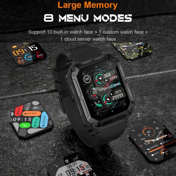 Relógios AMZ C20Pro Electronic Watch BT Calling Step conting IP68 Modos esportivos à prova d'água IP68