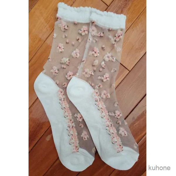 Socken Strumpfweine 1 Paar Sommer süße Spitze Kurzhöfe Frauen sexy Glas Seiden Blumen atmungsaktivem ultra dünner Strumpfmädchen transparente elastische Socken