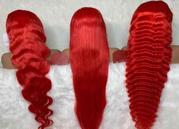 Ganze Farbe Red Body Wave Brasilianisches menschliches Haar vorgezogen 13x6 Perücken für Frauen Remy Spitzen vordere Perücken 8467842