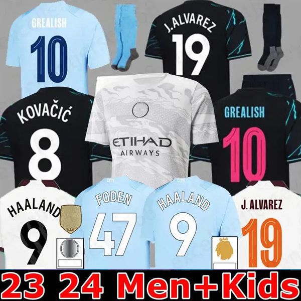 23 24 Maglie da calcio Haaland de Bruyne Phillips Mans Cities Grealish Mahrez Foden Bernardo Z Rodrigo Mans City Football Shirt Men Kit Kit Set